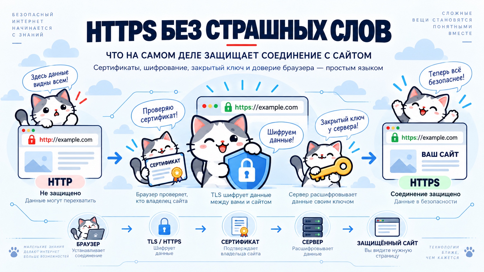 Коты объясняют HTTPS, сертификаты, TLS и защищённое соединение