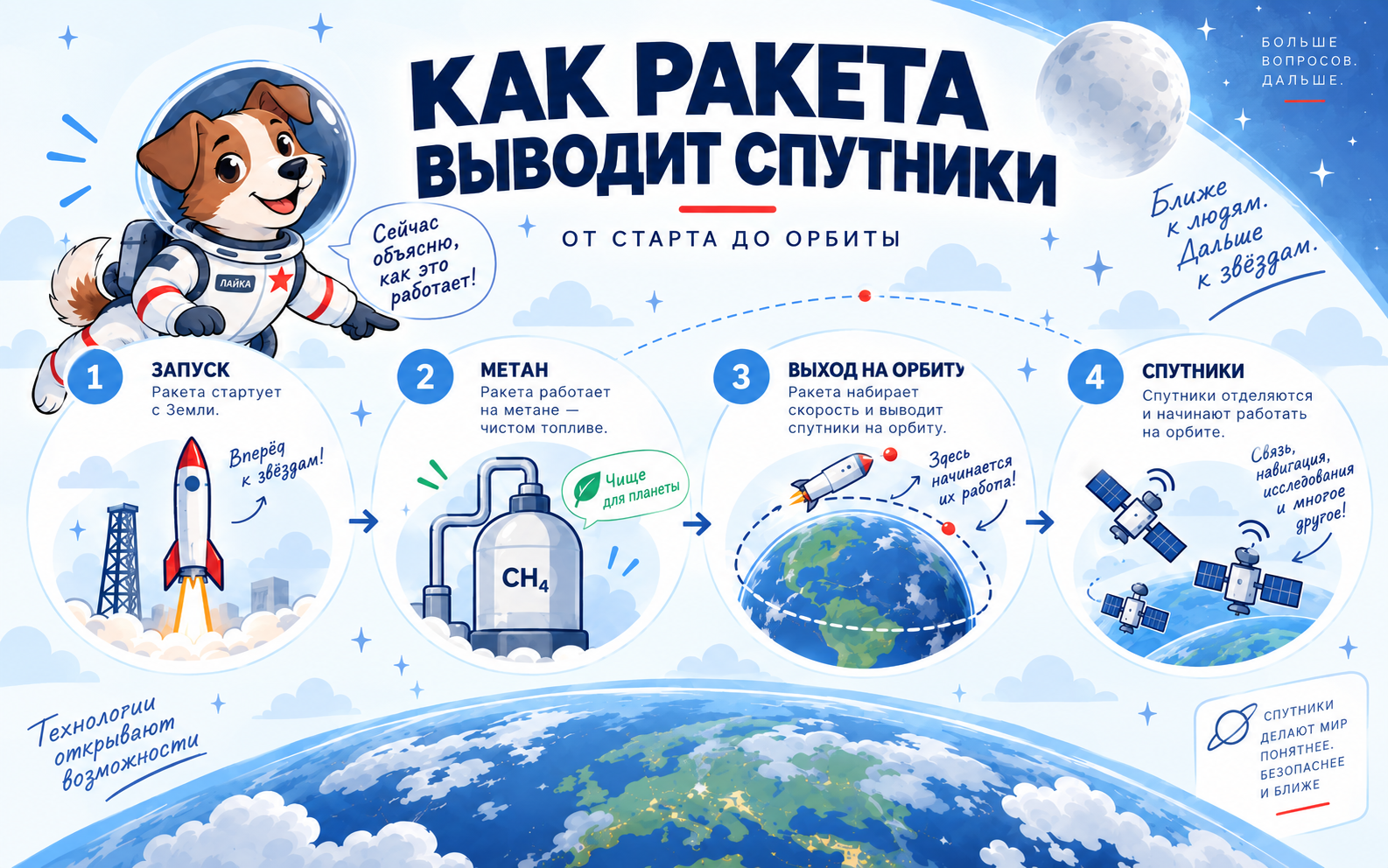 Laika explains the path of a methane rocket from launch to deploying satellites in orbit